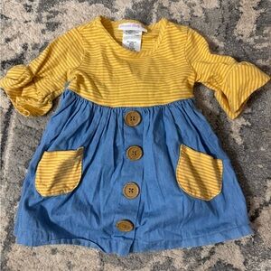 Bonnie Baby Yellow Striped and Blue Button Dress